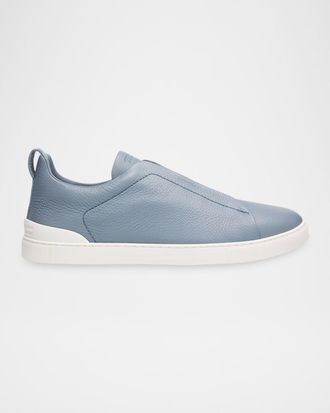 Ermenegildo Zegna Men & apos;s Triple Stitch Deerskin Leather Slip-On Sneakers