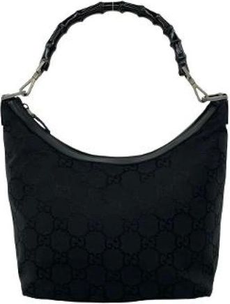 Gucci Pre-owned Shoulder Bags, female, Black, Size: ONE SIZE Pre-owned Bamboo Leather Nylon Handbag