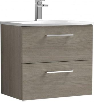 Nuie Nuie - Arno Wall Hung 2-Drawer Vanity Unit with Basin-4 600mm Wide - Solace Oak Woodgrain