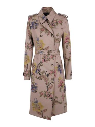 Etro Brown floral print Printed Trench Coat
