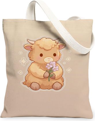 Generic Cute Animal Canvas Tote Bags, Fanciful Floral Pattern Reusable Grocery Bags, Lightweight Washable Shoulder Strap Canvas for, Beige, 13x15 Inch
