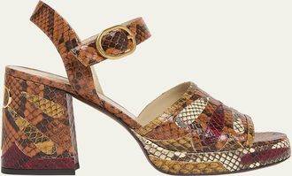 Valentino Garavani Fawcette Python Ankle-Strap Platform Sandals