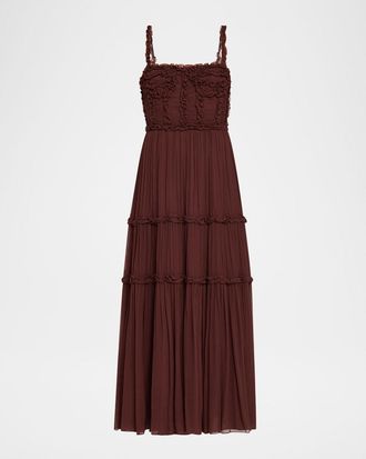 Ulla Johnson Talitha Smocked Sleeveless Silk Midi Dress