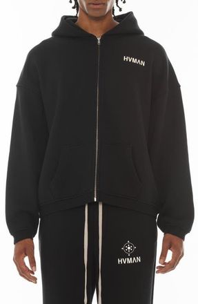 Cult of Individuality Imitation Pearl Embellished Zip-Up Graphic Hoodie in Black at Nordstrom, Size Xx-Large