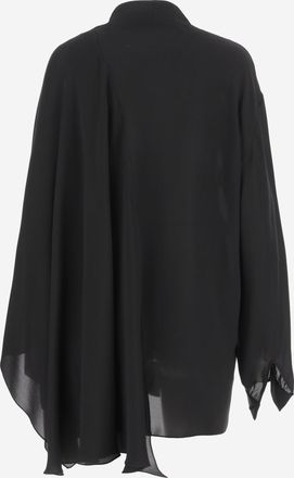 Balenciaga Womens Silk Georgette Blouse With Lavalliere Collar Black Knitwear Sweater