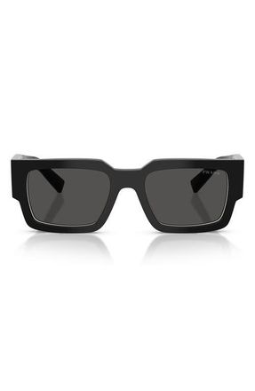 Prada 54mm Rectangular Sunglasses in Black/Talc /Dark Grey at Nordstrom