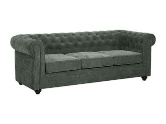 Vente-Unique Sof&aacute; 3 plazas de tela verde CHESTERFIELD