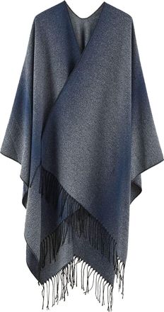 Generic Women Soild Color Blocking Autumn Spring Winter Windproof Warm Fashion Cloak Shawl Cardigan Shawl Long Cotton Scarf for Hair Wrapping (Navy, One Size)