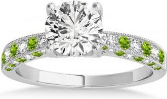 Allurez Alternating Diamond & Peridot Engravable Engagement Ring in 14k White Gold (0.45ct)