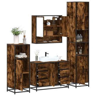 Berkfield Home 4&not;Piece Bathroom Furniture Set&not;Smoked Oak Engineered Wood in Brown