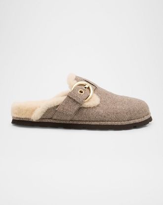 Stuart Weitzman Chrystie Shearling-Lined Twill Mules