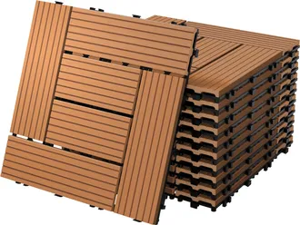 ECD Germany Ecd Germany - Baldosas De Patio Wpc De 30x30 Cm 55 Piezas Por 5m&sup2; Con Aparencia De Madera Mosaico Marr&oacute;n Claro Con Sistema De Drenaje Y Instalaci&oacute;n Me
