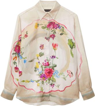 Msgm floral-print long-sleeve shirt - women - Viscose - 42 - Neutrals