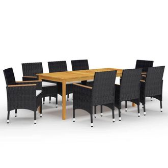 Berkfield Home 9 Piece Garden Dining Set with Cushions Black