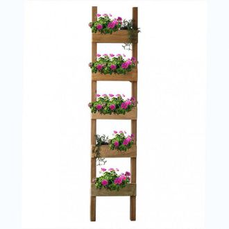 No Brand Fioriera verticale scala in legno riciclato 35x10xH170 cm fisso arredo giardino