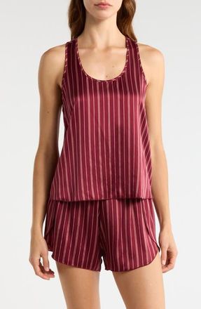 Lunya Racerback Washable Silk Short Pajamas in Currant Veil Stripe at Nordstrom, Size X-Large