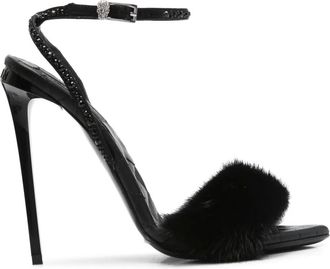Philipp Plein crystal-embellished fur sandals - Zwart
