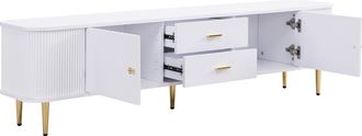 STILVORA Mueble Tv Con 2 Puertas Y 2 Cajones, Esquinas Redondeadas, Laterales Ondulados, Patas Doradas, En Mdf, Blanco, 170&times;34&times;45 Cm