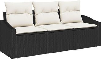 vidaXL Garden Sofa Set 3 pcs Black Poly rattan Vidaxl