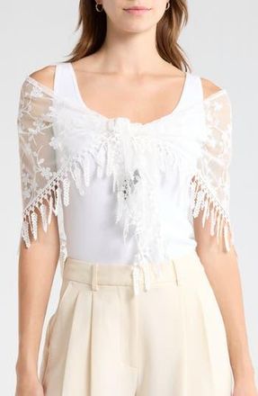 Vince Camuto Floral Lace Trim Scarf in Natural at Nordstrom Rack