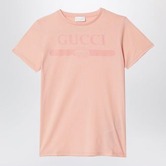 Gucci T-shirt rosa con stampa logo