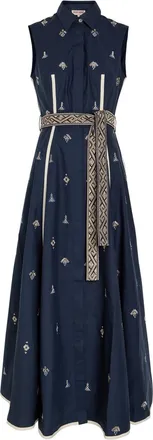 Emporio Sirenuse Miralda Embroidered Cotton-poplin Midi Dress - Navy - 42 (UK10 / S)