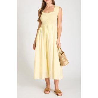 Blu Pepper Smocked Midi Dress in Butter Yellow at Nordstrom Rack, Size Large