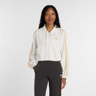 New Balance Mujer Interlock Full Zip en Blanco/Negro, Poly Knit, Talla XL