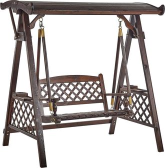 Beliani Columpio Madera de abeto Marr&oacute;n oscuro