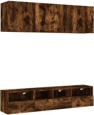 vidaXL Vidaxl - Muebles De Tv De Pared 5 Pzas Madera Ingenier&iacute;a Roble Ahumado