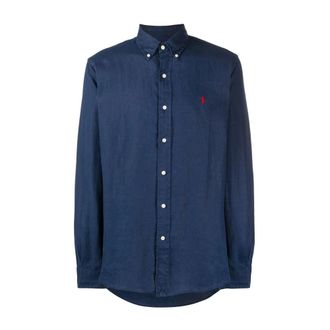 Polo Ralph Lauren Blauw Linnen Casual Shirt met Lange Mouwen - Heren - Casual Overhemden - Blauw - 2XL - Linnen - Overhemden