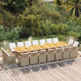 vidaXL Set Comedor De Jard&iacute;n 19 Pzas Con Cojines Rat&aacute;n Sint&eacute;tico Beige Vidaxl