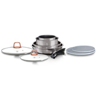 Berlinger Haus Berlinger Haus - Moonlight Bater&iacute;a De Cocina Aluminio Forjado 9 Piezas, Inducci&oacute;n, Asa Extra&iacute;ble, Cazuelas Apilables Tapas Gris