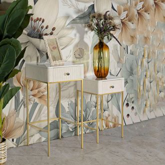Dmora Mesa De Centro Dava, 2 Cajones, Forma Cuadrada, Tablero Color Blanco, 45x45x90h Cm Blanco Crema