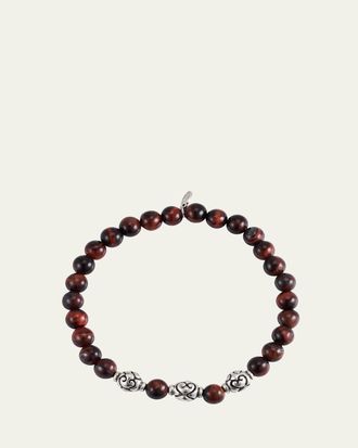 Jan Leslie Mens Red Tigers Eye Beaded Bracelet with Sterling Silver
