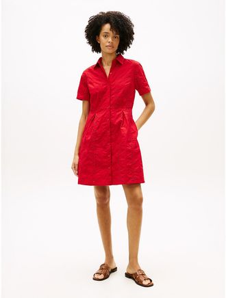 Tommy Hilfiger Womens Embroidered Eyelet Poplin Shirtdress - Red - XXL