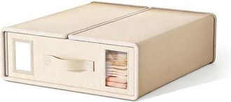 OEM Caja De Almacenamiento De Ropa - Con Ventana Transparente Y Etiqueta - Apta Para Mantas Y Toallas - Color Blanco Roto - 38 X 32 X 11,5 Cm