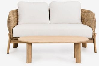 Sklum Conjunto De Sal&oacute;n Con Sof&aacute; De 2 Plazas Y Mesa De Centro En Madera De Acacia Y Rat&aacute;n Leilan Sklum