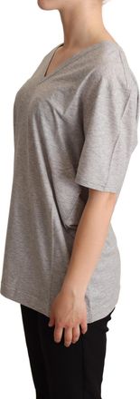 Dolce & Gabbana Womens Gray Solid Cotton V-Neck Top T-Shirt