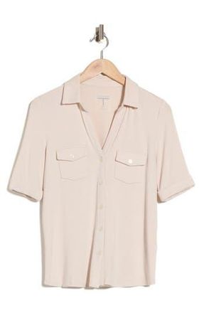 T Tahari Cuffed Sleeve Button-Up Top in Sand at Nordstrom Rack, Size X-Small