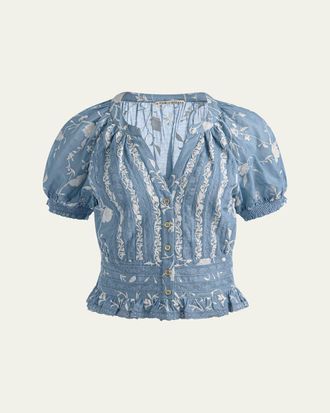 Alice & Olivia Kathryn Embroidered Short-Sleeve Blouse