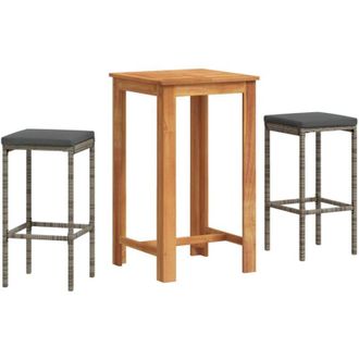 vidaXL Mesa Y Taburetes De Jard&iacute;n 3 Pzas Madera Acacia Rat&aacute;n Pe Gris Vidaxl