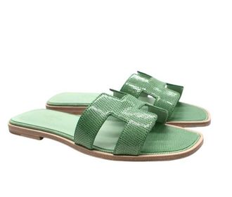 Herm&egrave;s Vert Jade Niloticus Lizard Oran Sandals Size 38