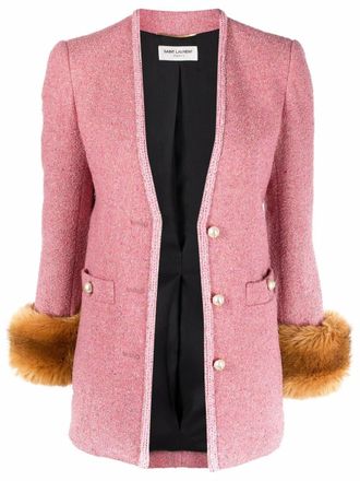 Saint Laurent Jas met imitatiebont detail - Roze