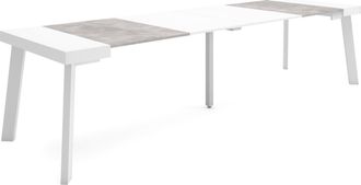 Skraut Home Mesa Consola Extensible, Mesa Comedor Plegable, 300, Para 14 Comensales, Patas De Madera, Estilo Moderno, Blanco Y Gris Cemento - Skraut Home
