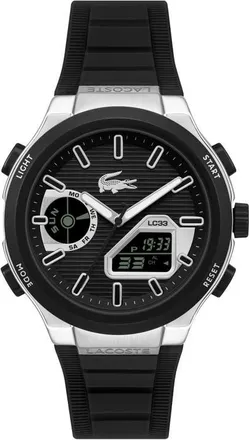 Lacoste LC33 Analog-Digital Silicone Strap Watch, 44.8mm in Black/silver at Nordstrom