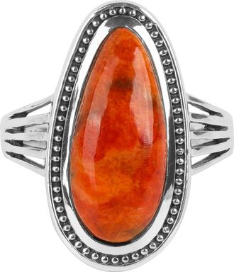 Tiramisu 925 Sterling Silver Orange Mohave Turquoise Statement Ring