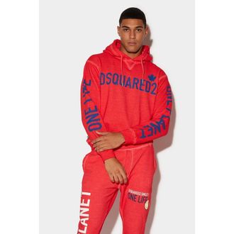 Dsquared2 MenS Poppy Red Hooded Sweatshirt With Text, Size L