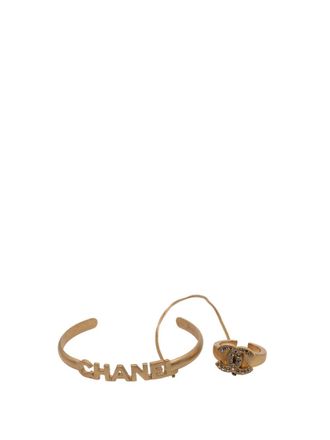 Chanel 2001 Gold Plated CC Rhinestone and Logo Cuff Bracelet and Ring Set costume bracelet - women - Gold Plated - One Size