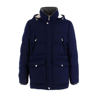 Brunello Cucinelli Jassen, Heren, Blauw, M, Wol, Wollen Afneembare Capuchon Jas
